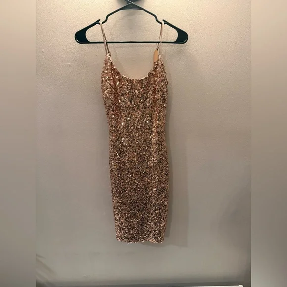 Guess Sparkling Mini Dress in Gold - Picture 1 of 3